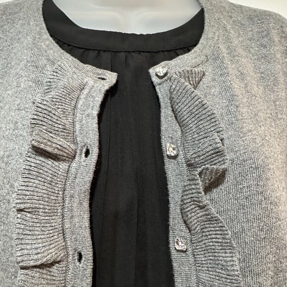 Merona Heather Grey ¾ Sleeve Cardigan w/Front Ruffle and Gem Buttons, Size XL - Picture 5 of 14
